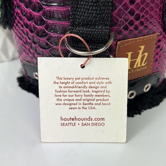 Haute Hounds Luxury Dog Harness Small Faux Croc Leather Black Plush Puppy - Picture 3 of 8